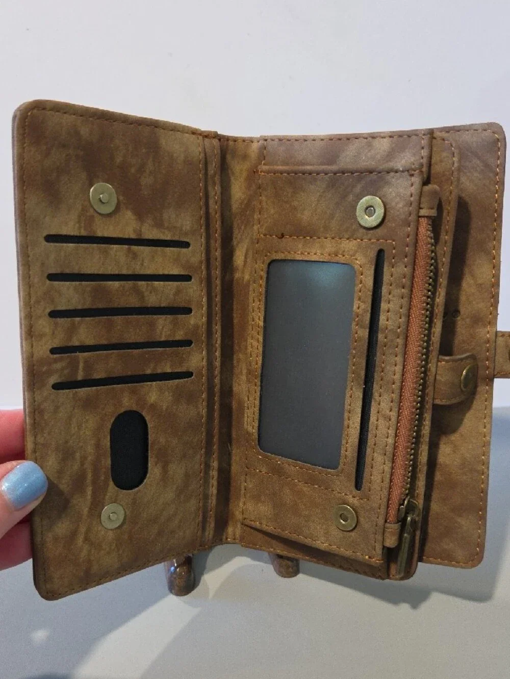 CaseMe Leather Tri-Fold Wallet with Brushed Bronze Finish